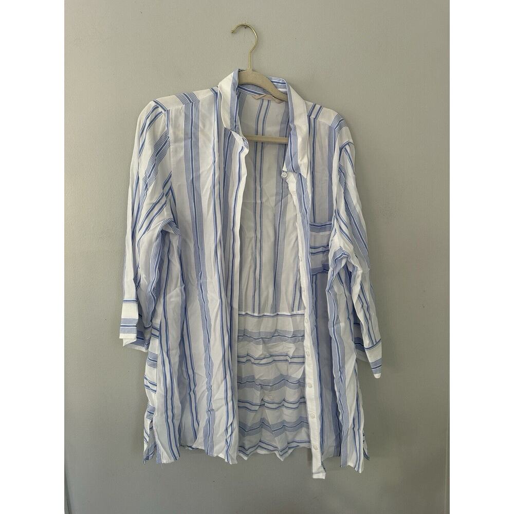 Soft Surroundings Blue White Stripe Dress Button Down Lg